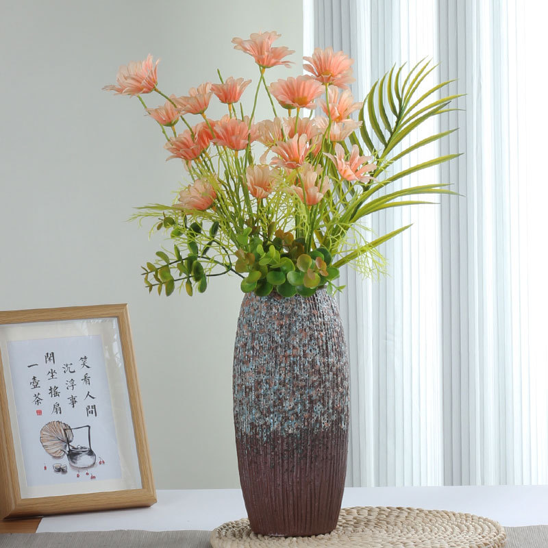 复古长筒陶瓷花瓶鲜花干花插雪柳龙柳水培容器家居客厅桌面摆件