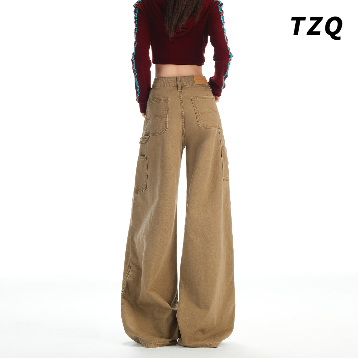 美式复古卡其色工装牛仔裤女秋季新款宽松垂感阔腿裤子TZQ2590123