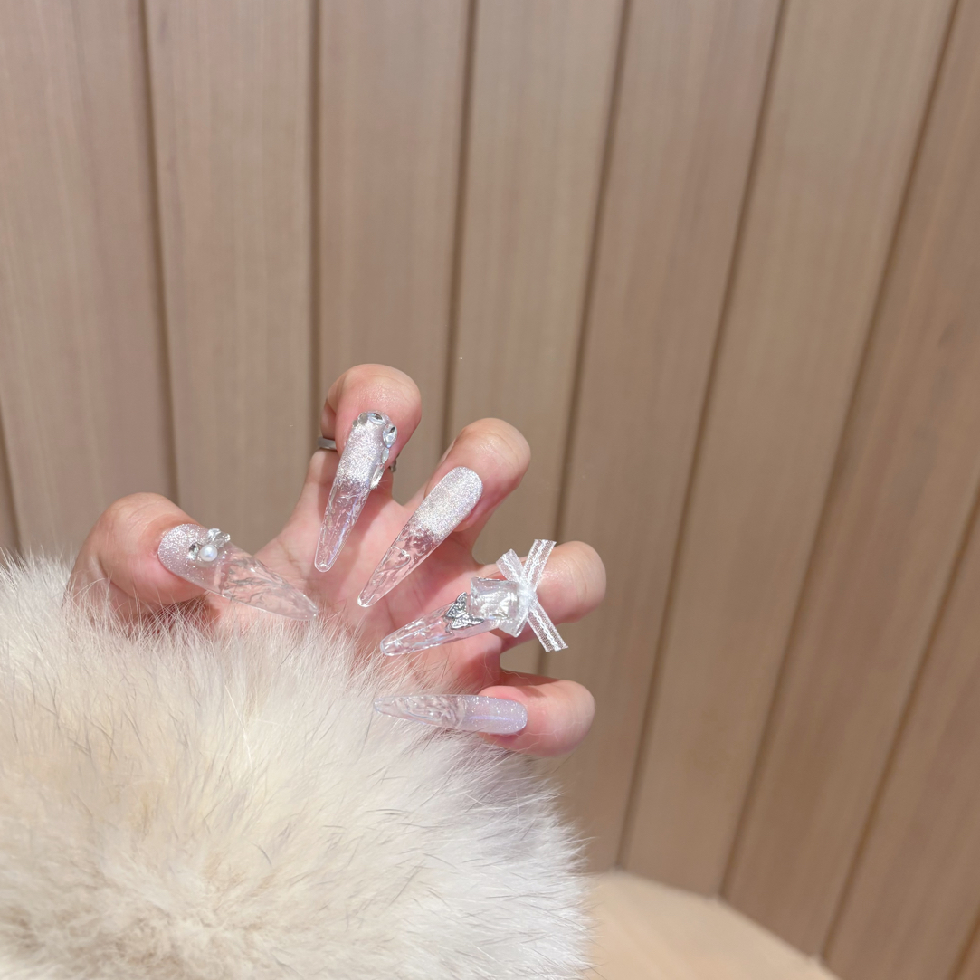 【白月光】气质冰透碎冰冰夏日秋天高级轻奢渐变芭蕾爆闪裸色穿戴甲