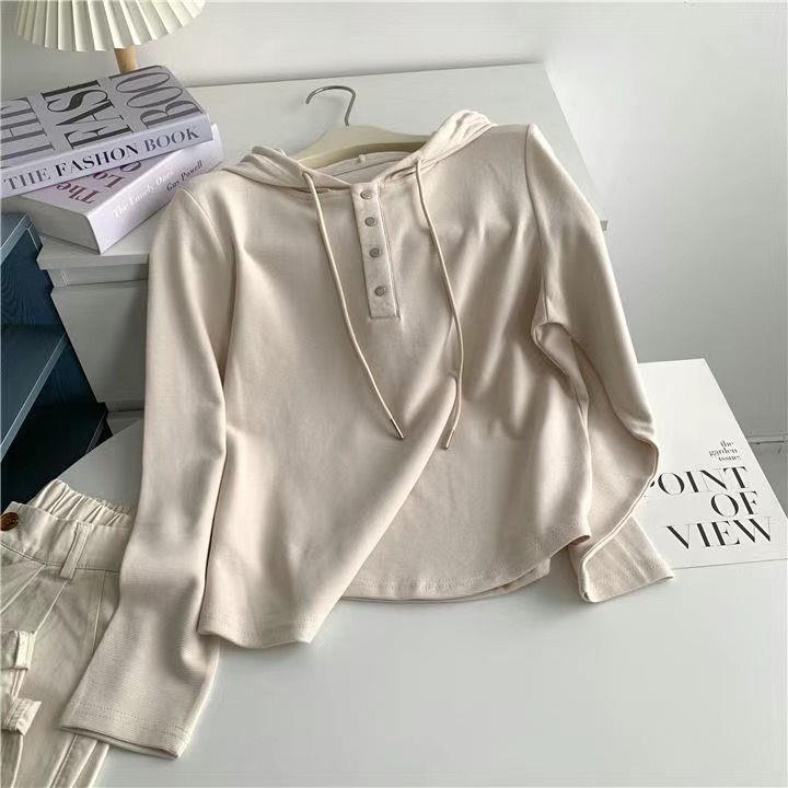慵懒风宽松连帽卫衣女春秋款新款百搭宽松打底衫叠穿内搭上衣