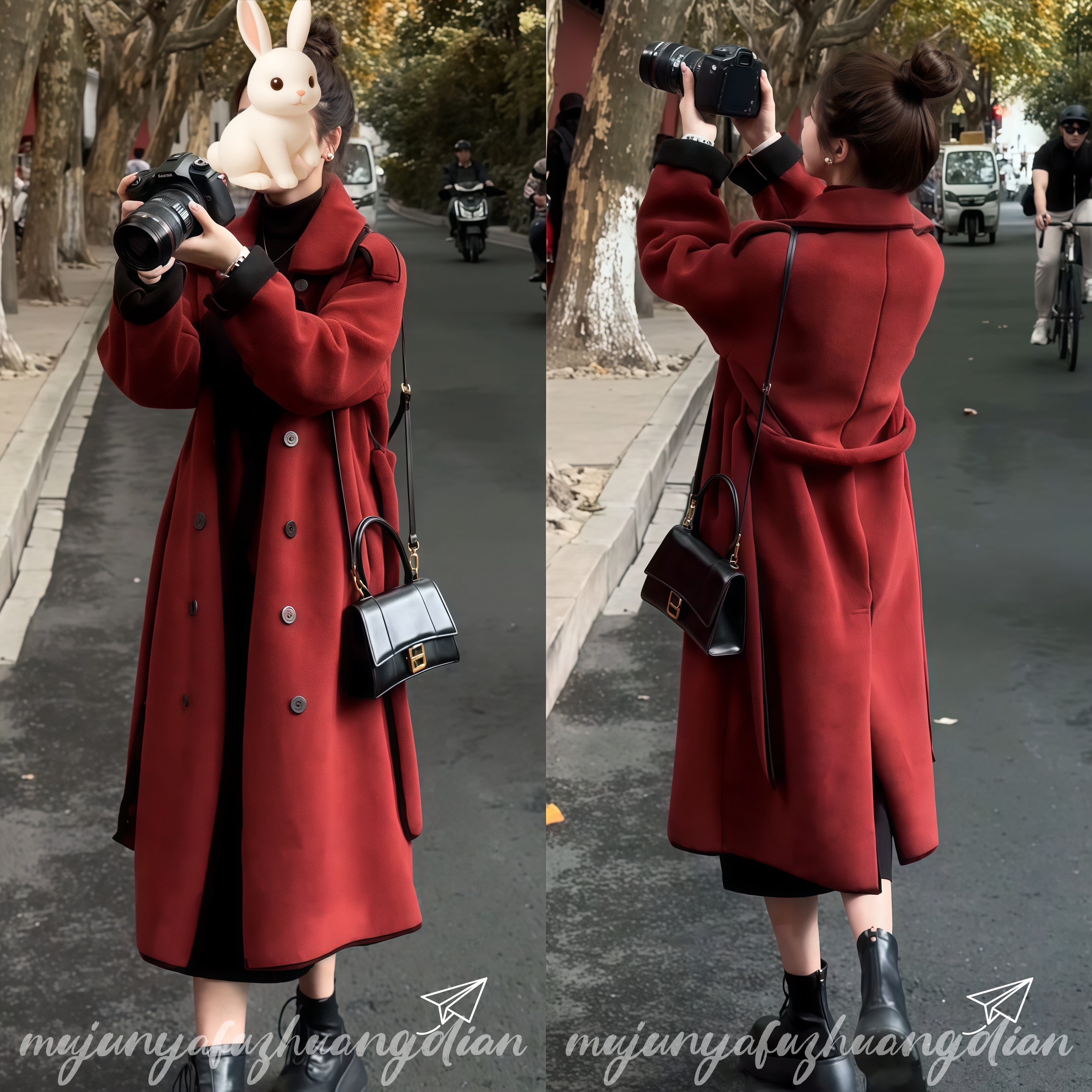 2025冬新款高级感新年红色战袍温柔休闲风时尚长款外套大衣女装