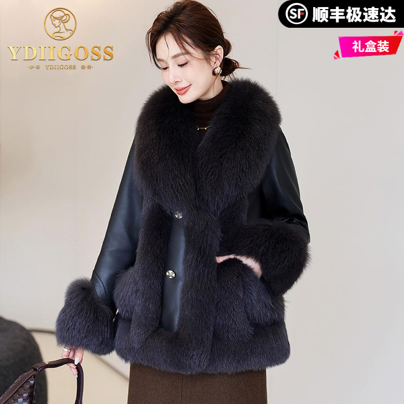 伊蒂格世狐狸毛皮草外套女2025新款冬季妈妈皮毛一体真皮中长款
