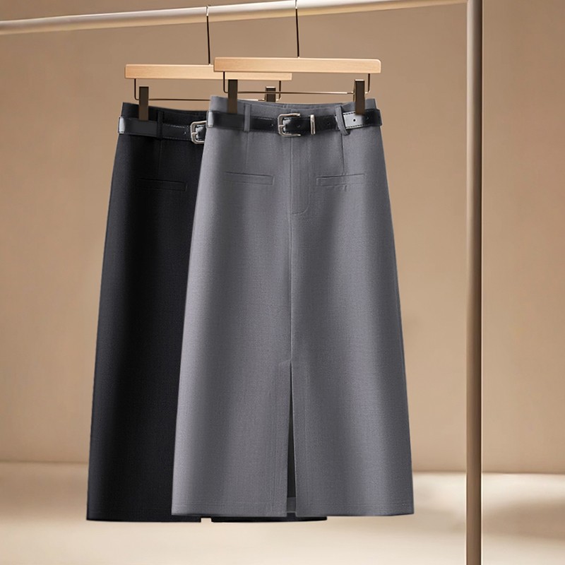 拉夏贝尔气质通勤开叉半身裙女春秋2025新款爆款半裙a字包臀裙子