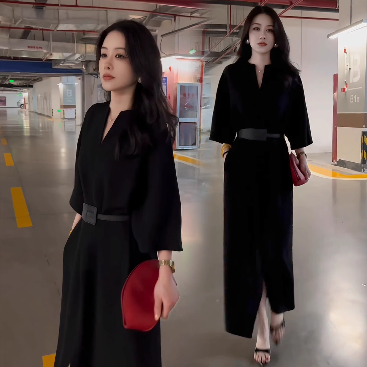 时尚气质套装女2025秋季新款洋气显瘦V领上衣阔腿裤雪纺两件套潮