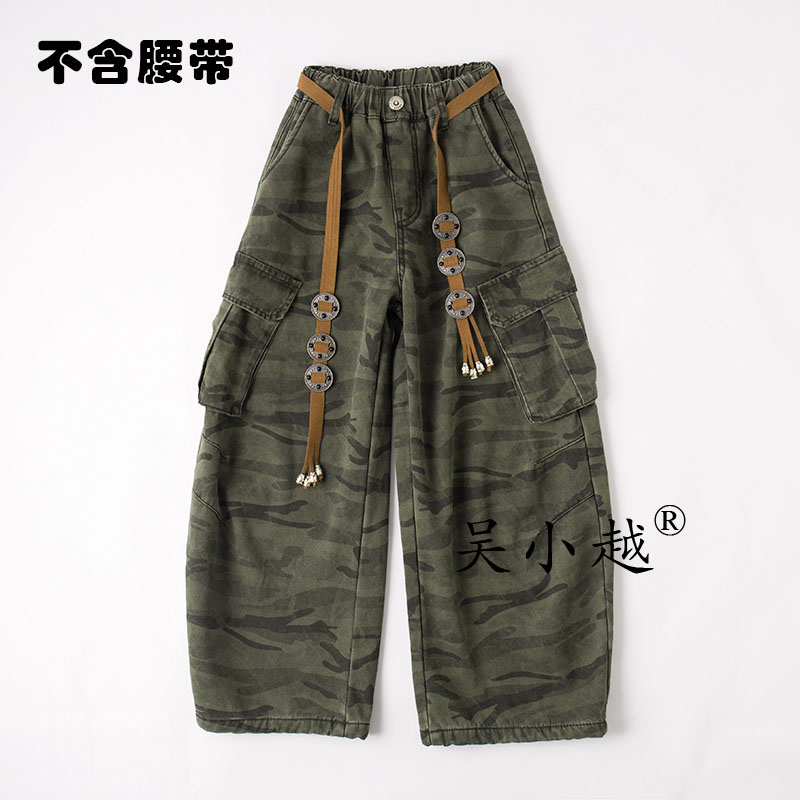 吴小越w1677男童加绒迷彩工装冬款痞帅男孩冬新款韩版潮童长裤