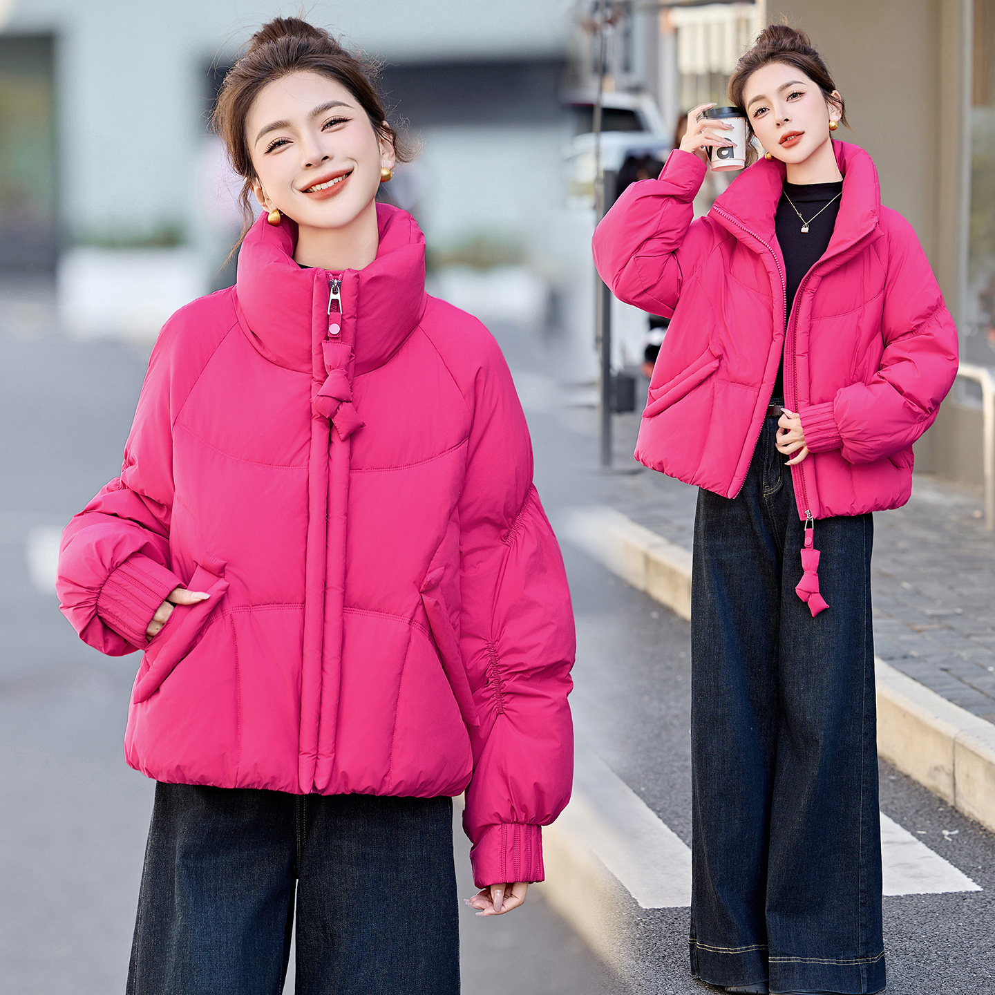 现货无帽立领保暖厚款白鸭绒羽绒服2025时尚小个子加厚冬季短款女