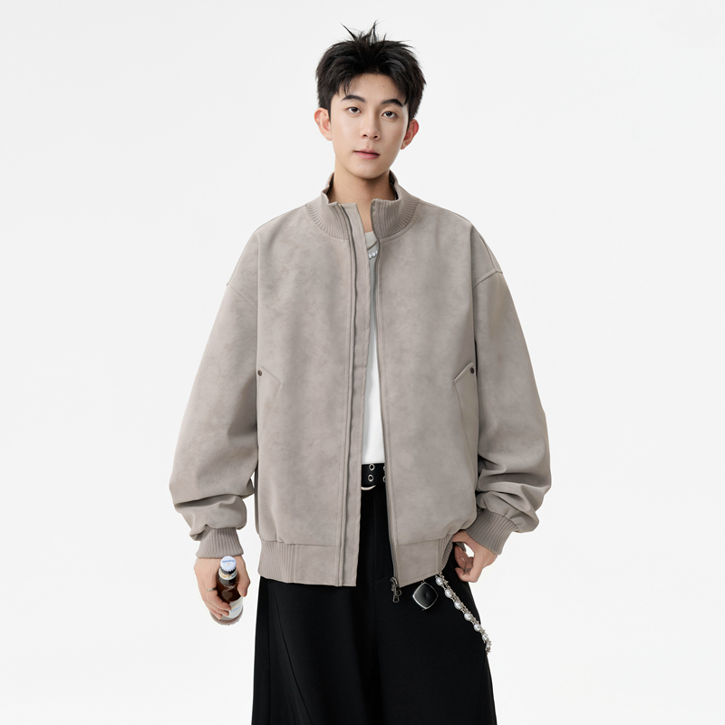 美式cleanfit铆钉夹克男款秋季潮牌痞帅扎染PU皮衣复古机车服外套