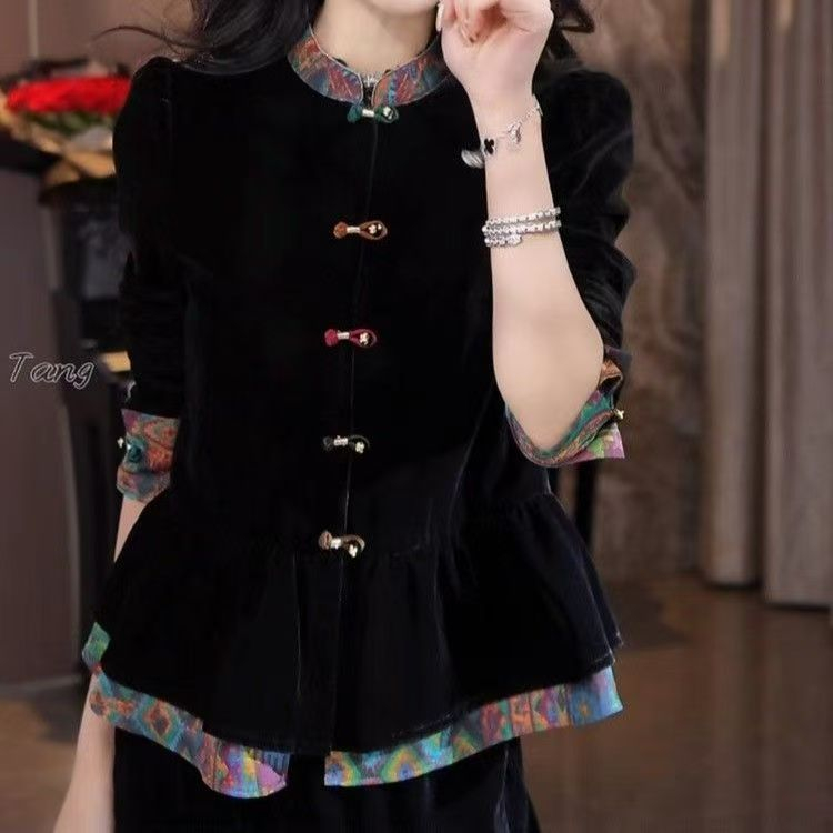 新中式金丝绒衬衫外套女士秋季2025新款长袖衬衣中国风高端上衣潮