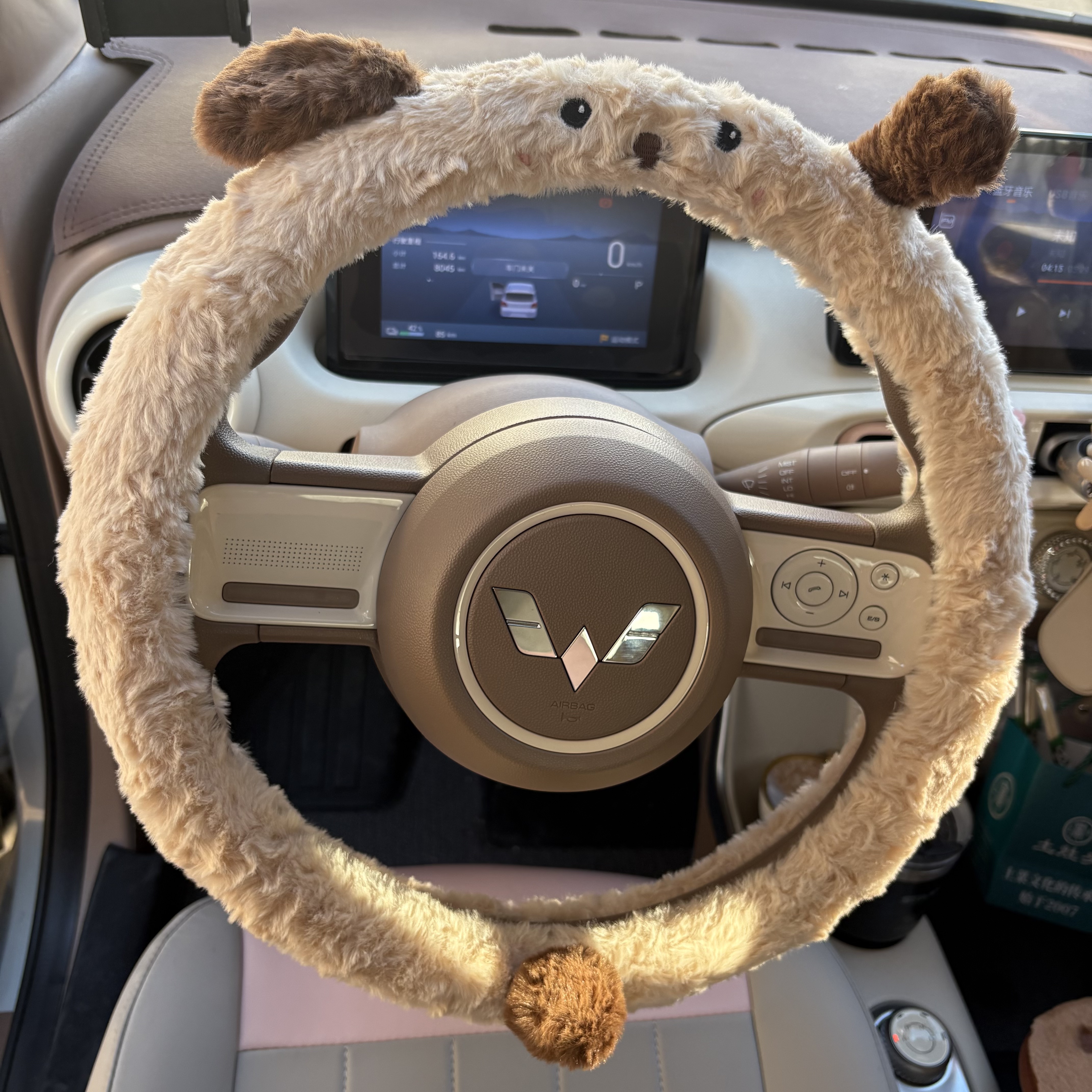 五菱四代专用汽车方向盘套冬季毛绒加热长毛小狗不掉毛方向盘