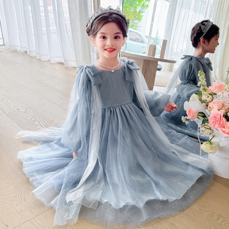 童装&2025秋冬新款爱莎纱裙艾莎长袖蝴蝶结连衣裙女童洋气韩版
