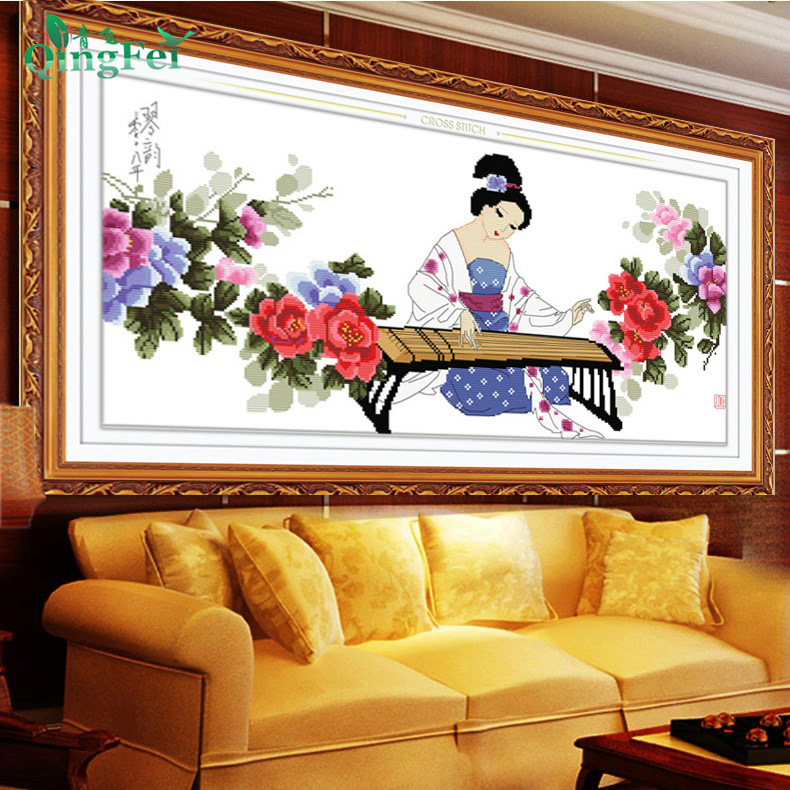 青飞精准印布天姿国色十字绣倾国倾城国色天香天资抚琴有钻石画
