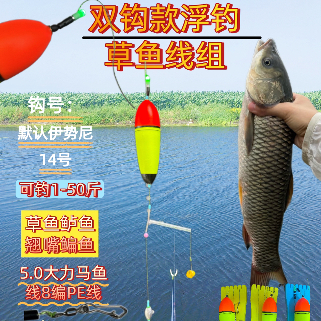 新款双钩浮钓草鱼鲈鱼翘嘴成品线组海竿路亚精准定位鱼层免调漂