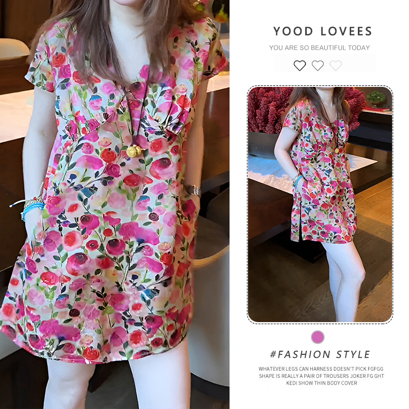 油画少女甜美纯欲花朵开叉短袖衬衫2025夏季新款气质显瘦中式上衣