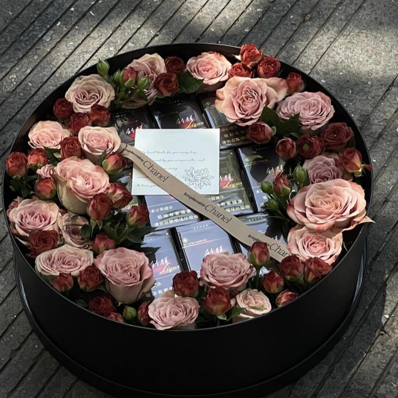 手工DIY香烟花盒礼物盒送男朋友生日礼物情人节圆形礼盒香烟花束/