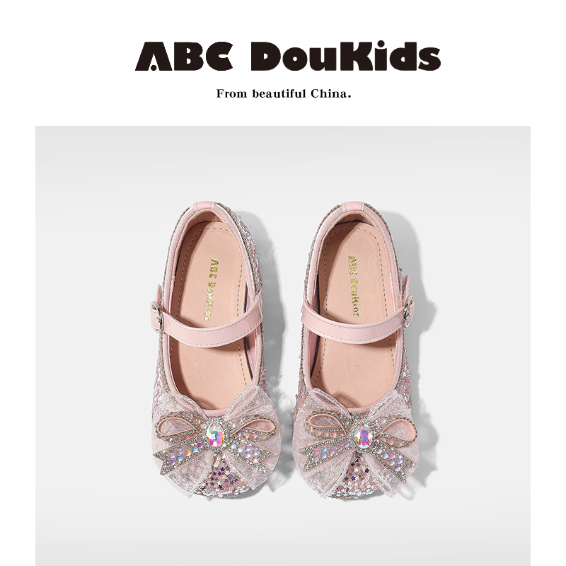 ABC Doukids2025单鞋皮鞋软底女宝夏季高跟车缝线合成革公主鞋
