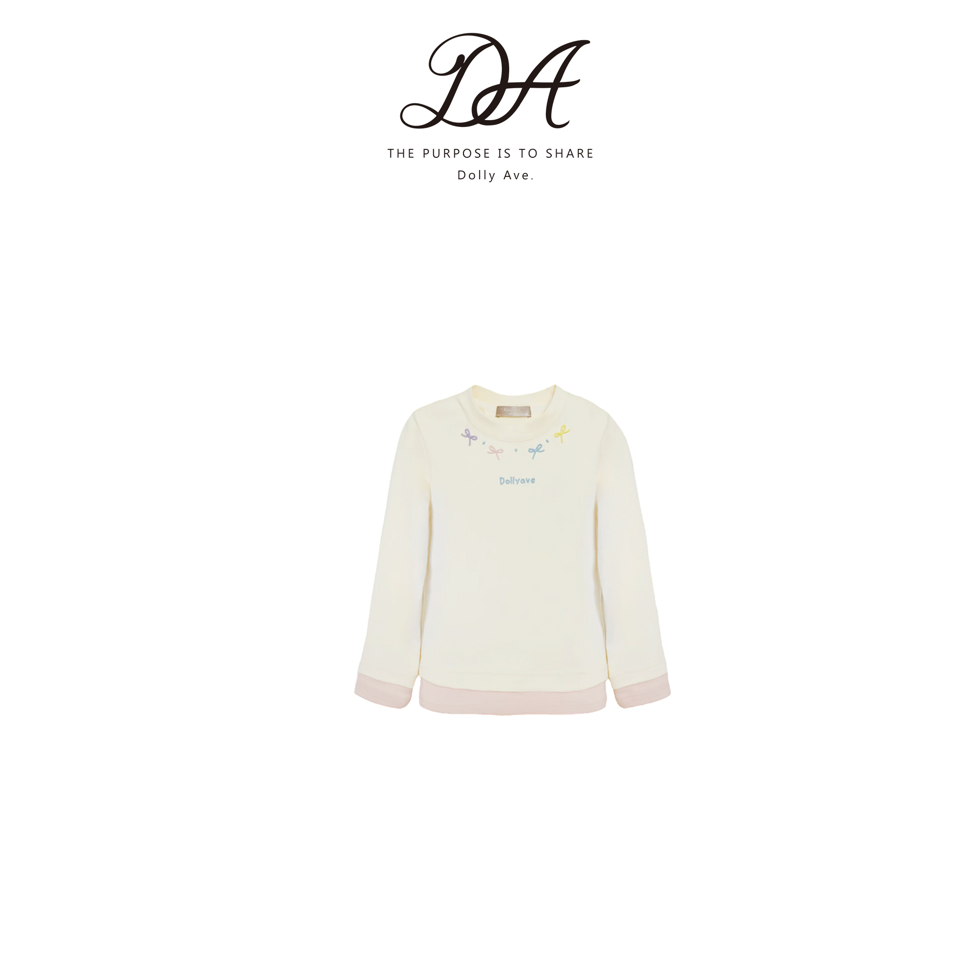 【现货】DollyAve 「少女系列」慕心  秋冬蝴蝶圆领结刺绣撞色长袖T恤