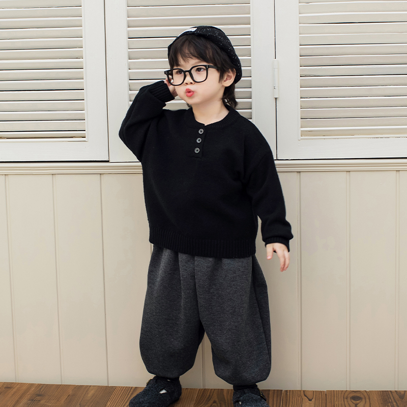 男女儿童秋冬森系套装2025新款宝宝洋气韩版毛衣百搭灯笼束脚裤冬