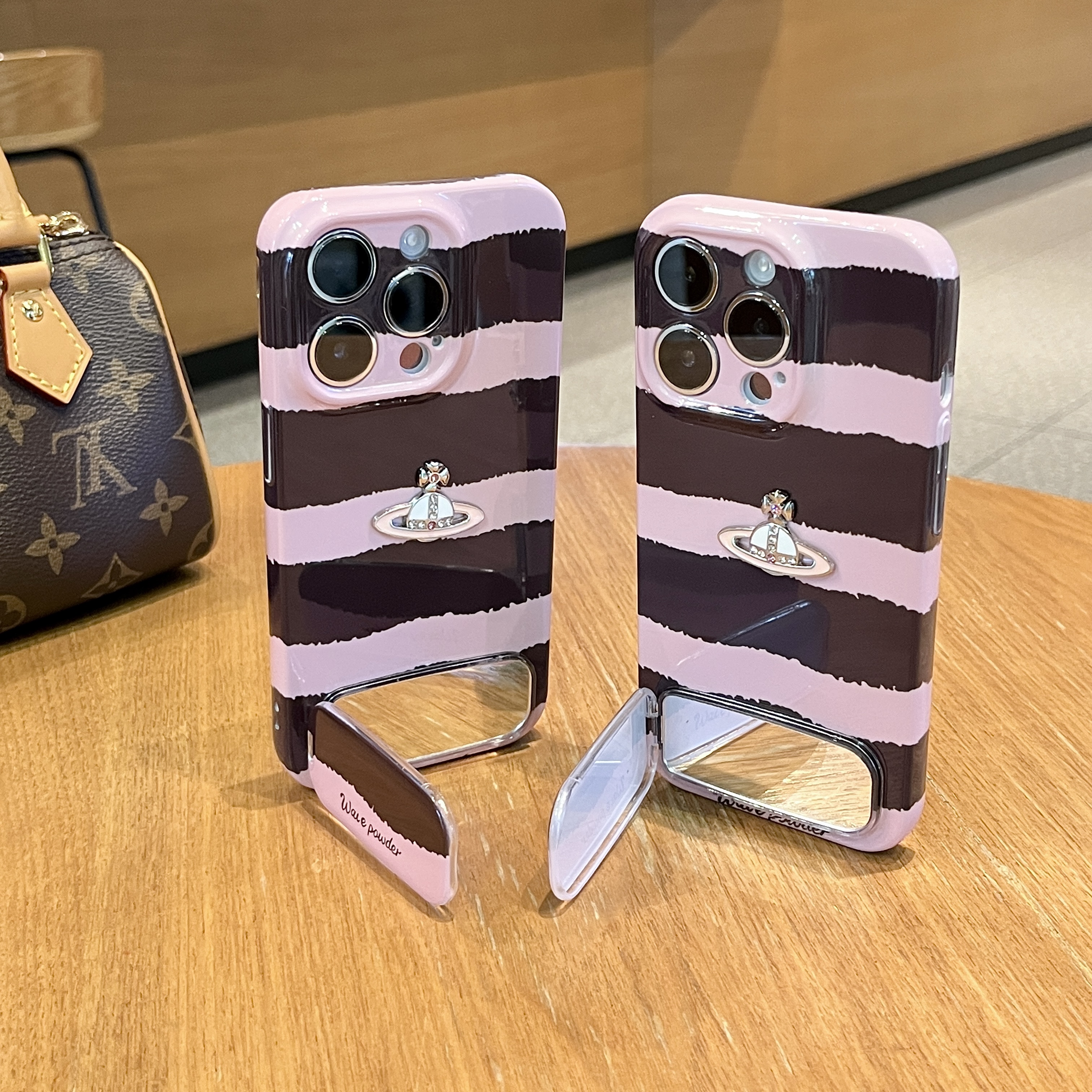 雅天立复古条纹星球支架适用苹果16/17手机壳华为P70vivoppo小米