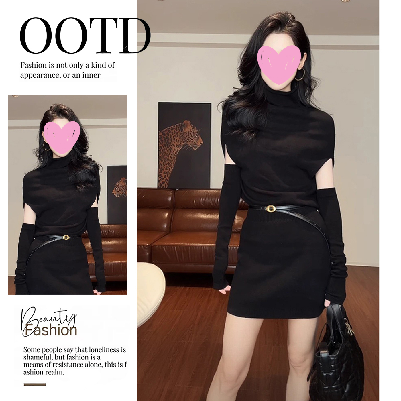 法式立领蝙蝠袖斗篷黑色打底针织连衣裙女秋冬修身内搭包臀短裙子