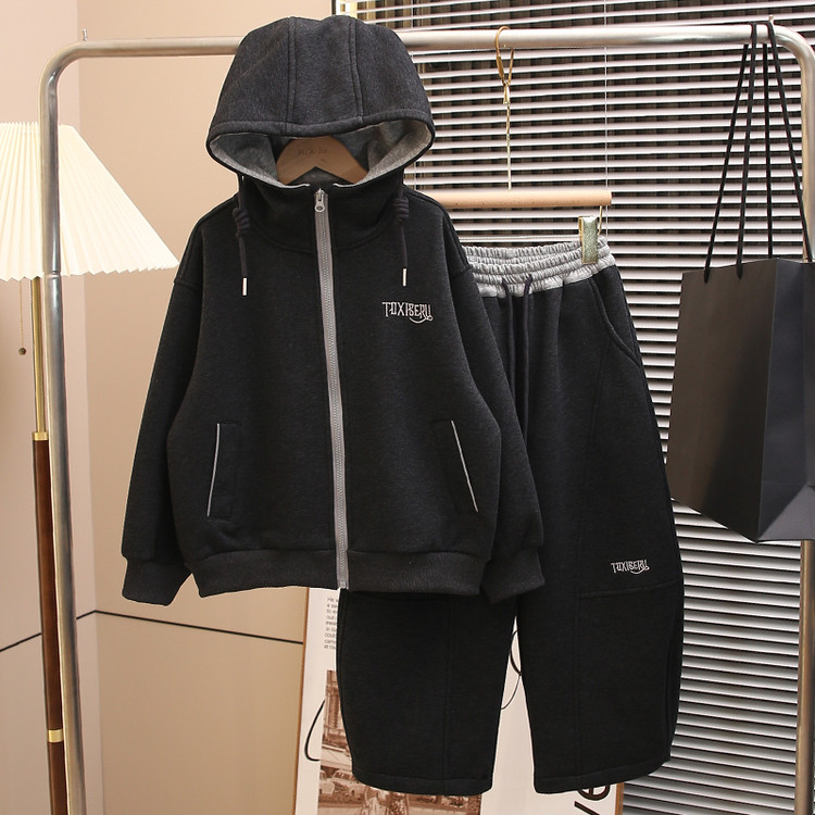 儿童装男童冬装加绒外套套装2025新款大童秋冬款男孩加厚冬季保暖