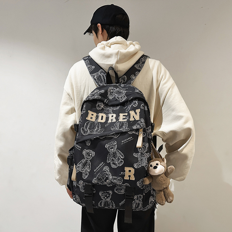 ins韩系双肩包复古美式新款学生轻便大容量质感高颜值小熊时尚25