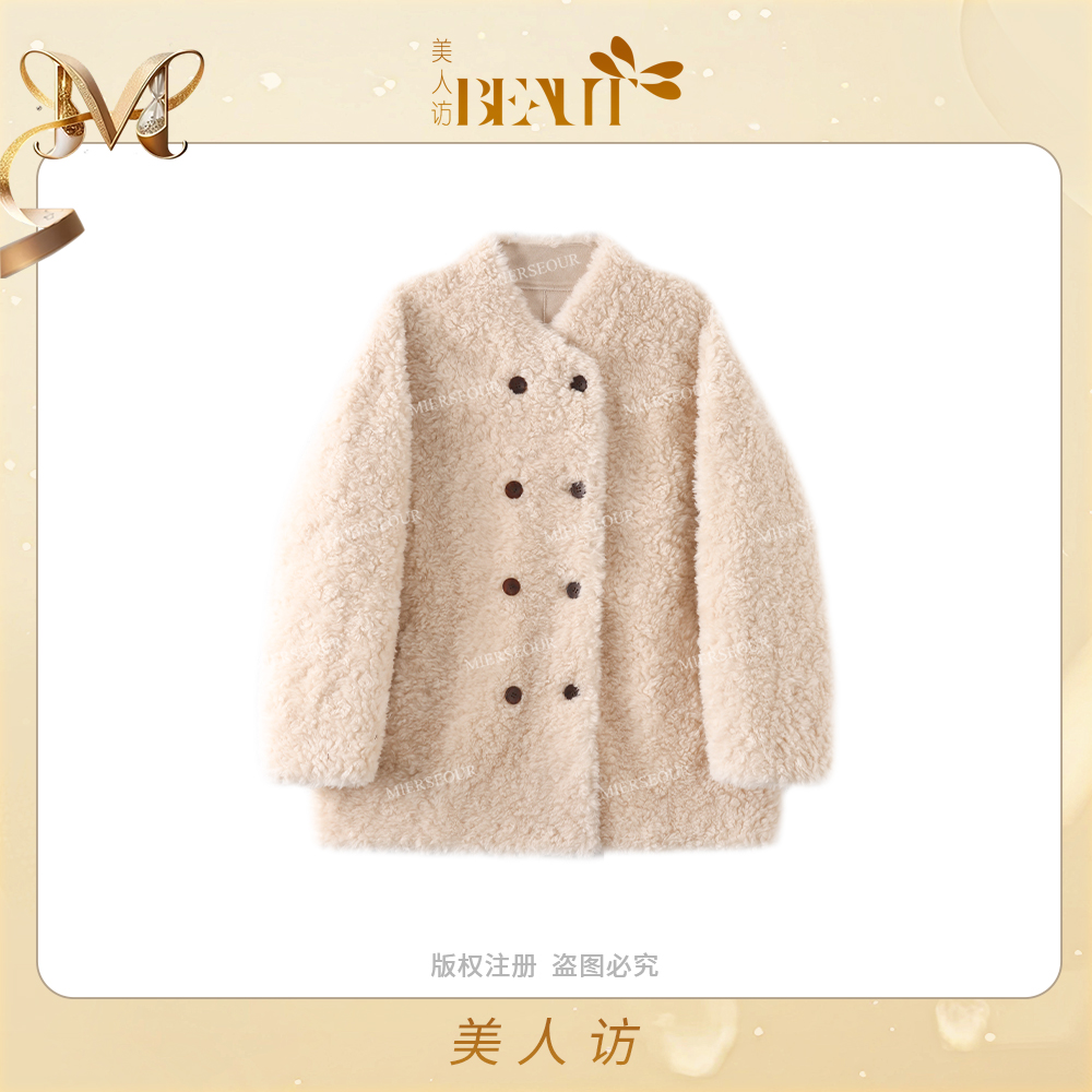 美人访【拉图岛屿】双排扣加厚百搭复古羊毛外套12376