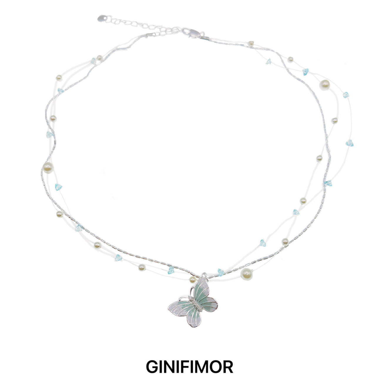 GINIFIMOR 铜仿珍珠项链 a600  时尚森系蝴蝶双层项链高级锁骨链