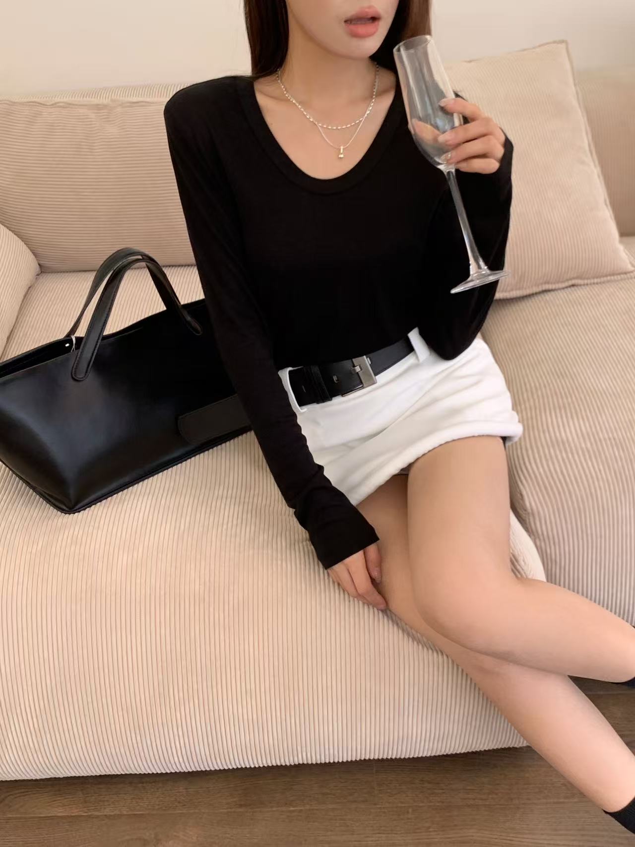 U领【莱赛尔天丝+绵羊毛】秋冬高端设计感极简气质T恤