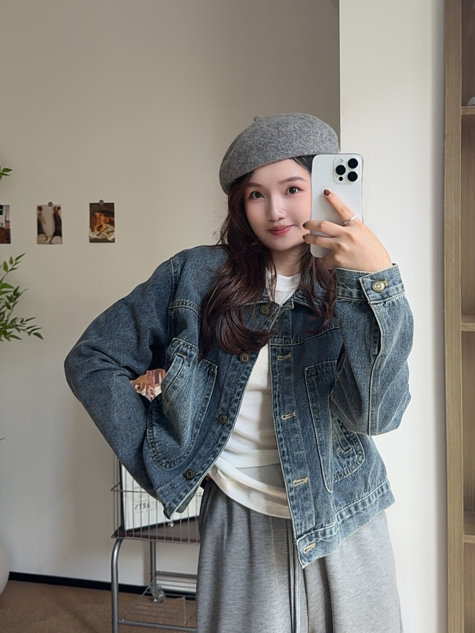 运费补贴小个子秋季韩系复古通勤街头百搭休闲宽松显瘦牛仔外套女