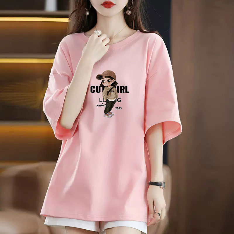 欧货纯棉短袖t恤女2025夏季新款宽松显瘦韩版中长款百搭品质女装