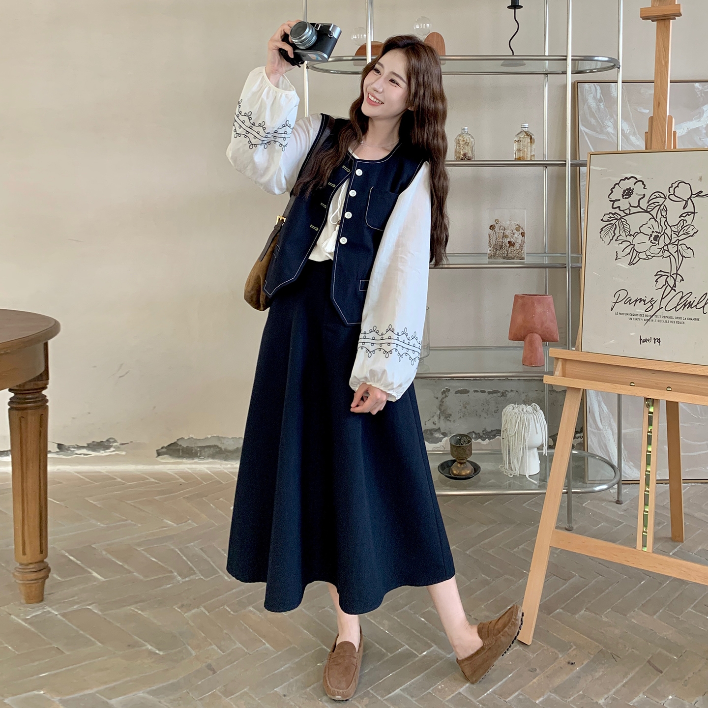 休闲显瘦马甲洋气碎花针织半身裙套装女2025减龄新款巨好看三件套