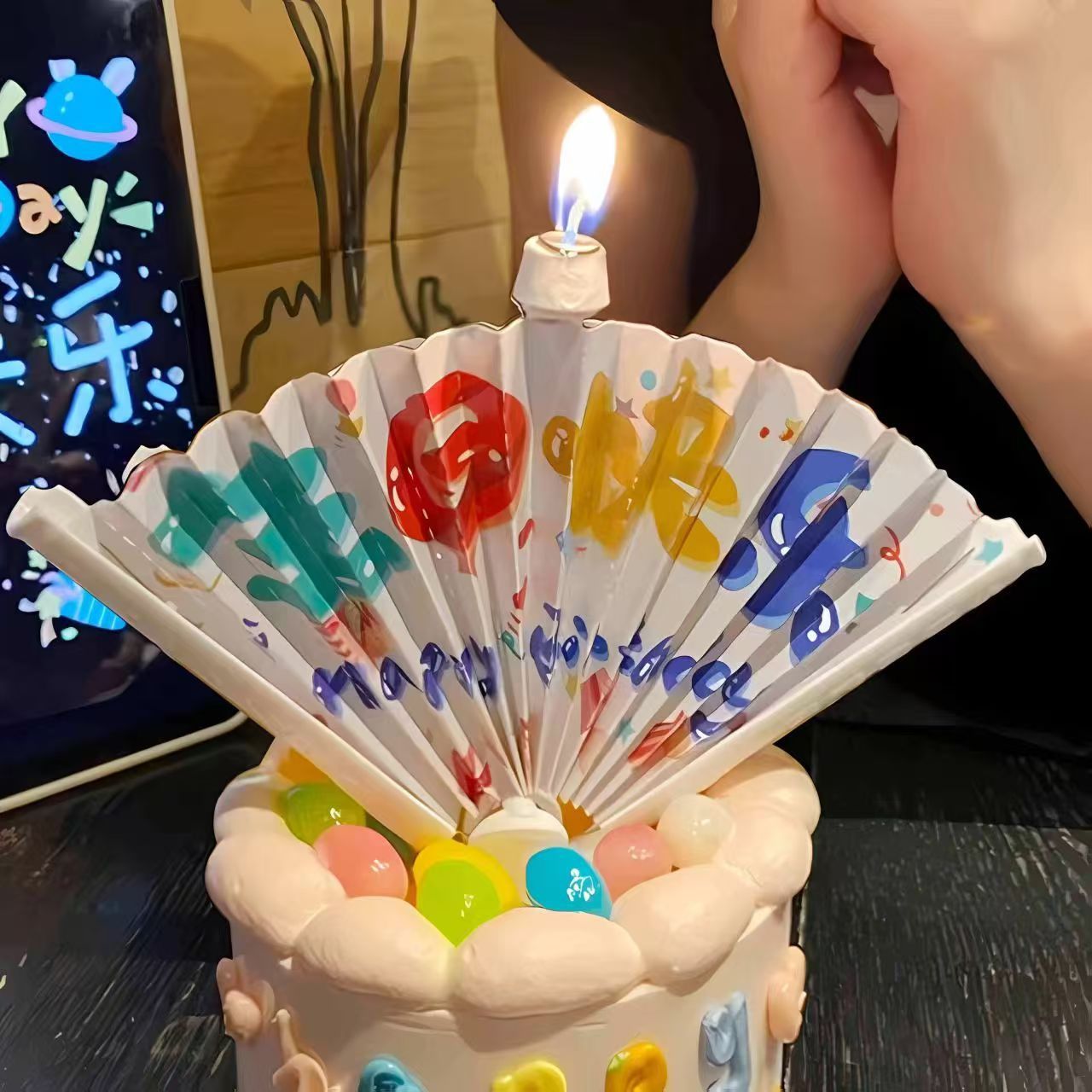 创意同款惊喜扇子形蜡烛蛋糕装饰插件生日氛围高级感出片道具蜡烛