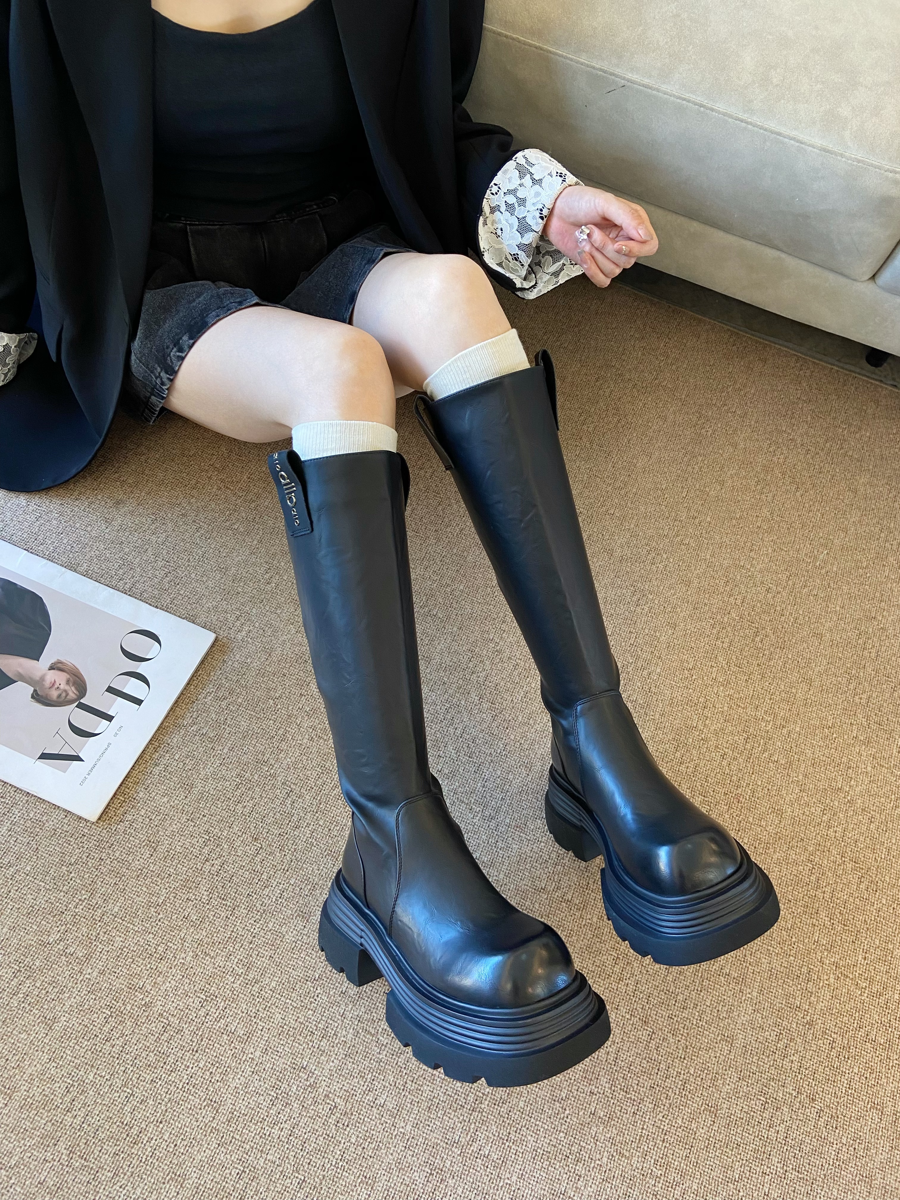 增高显瘦高筒靴女2024冬季新款骑士靴厚底套筒长靴不过膝长筒秋冬