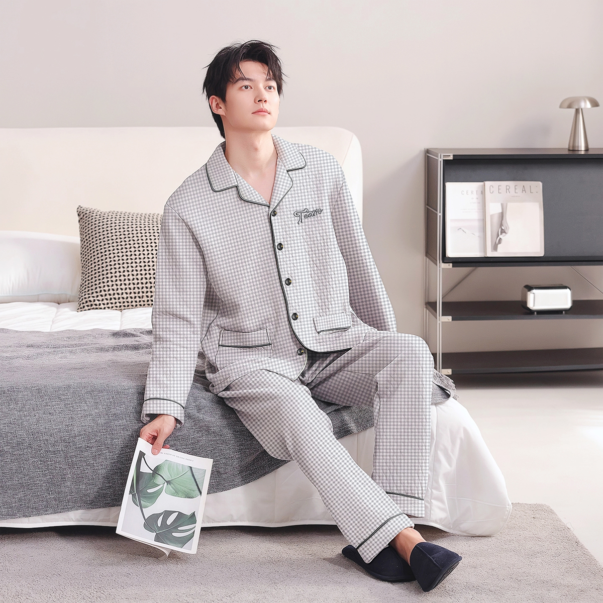 【双面夹层棉+保暖】男士线下实体品质冬季加厚锁温抗静电睡衣套装