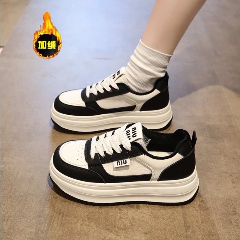 爆款加绒拼色小白鞋女秋冬新款时尚百搭休闲运动厚底板鞋软底单鞋