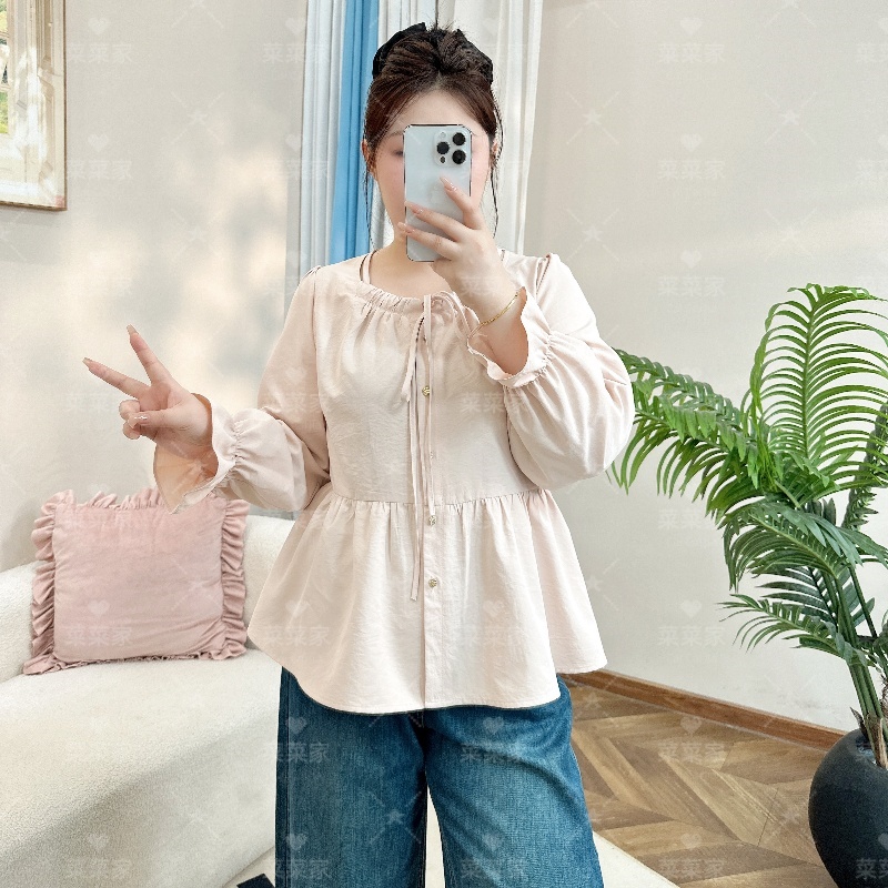 【现货/菜菜家】2025秋季新款圆领绑带长袖开衫大码女装CCC11679