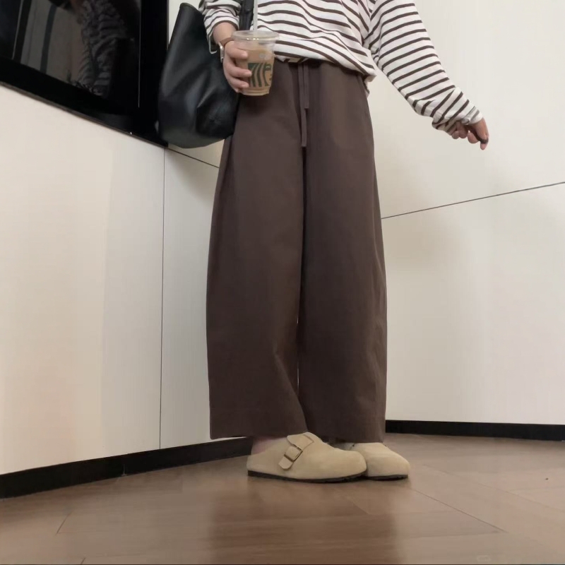 咖色休闲阔腿裤女2025秋季新款高腰直筒裤慵懒风宽松百搭弯刀裤