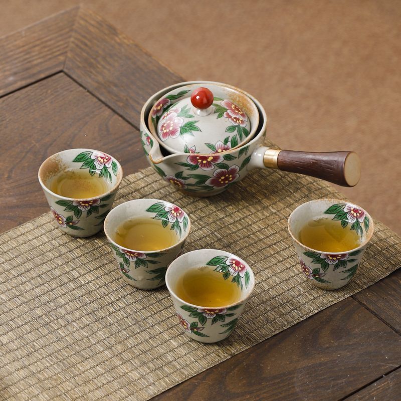 小康泡草兰复古便携式旅行茶具手柄家用陶瓷侧把防烫懒人旋转陶瓷