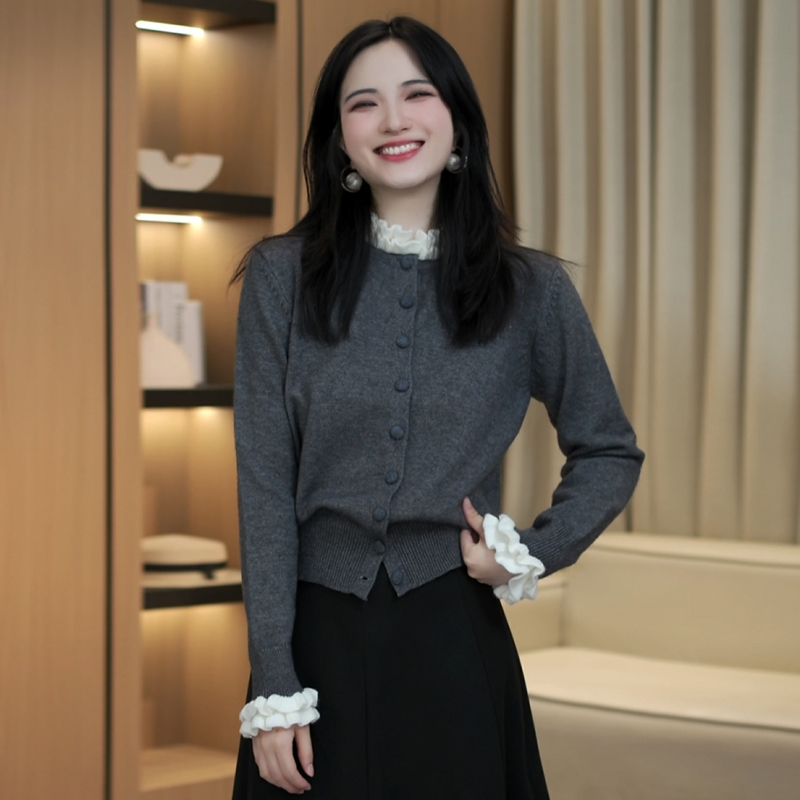 2025时尚新款气木耳领针织衫秋冬打底衫休闲风毛针织上衣女H8-52