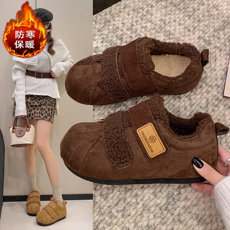 爆款加绒板鞋女2025冬季新款百搭复古羊羔絨毛毛鞋休闲保暖棉鞋女