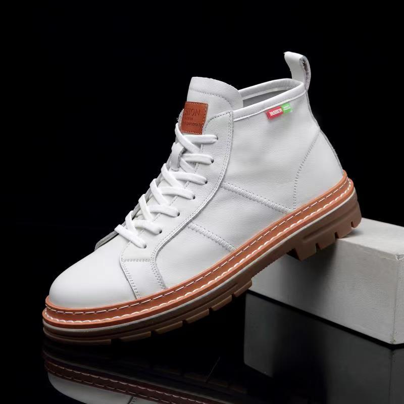男鞋2025新款时尚潮流男鞋真皮高帮鞋白色软皮靴男英伦风皮靴一起