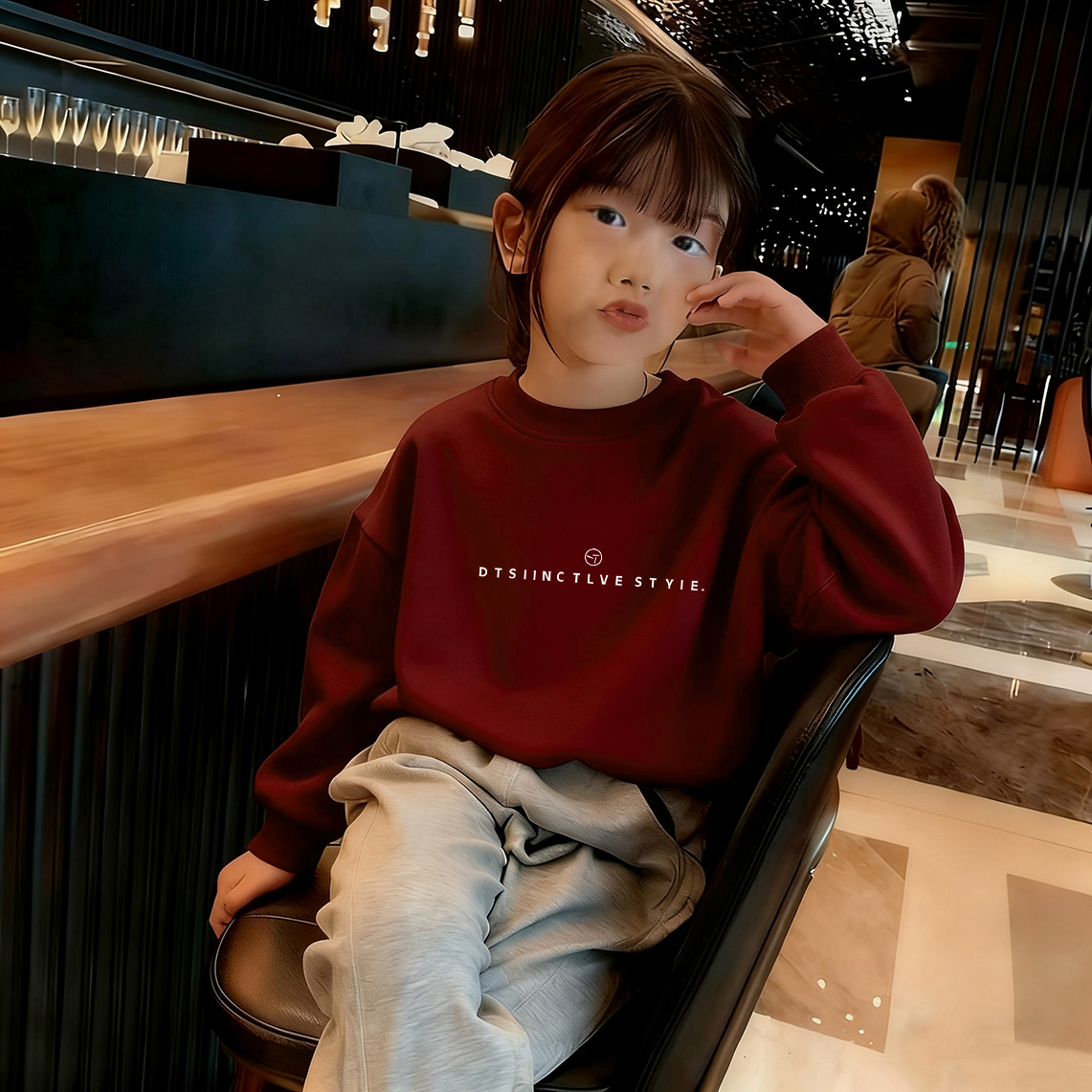 女童加绒卫衣2025新款儿童中大童冬季洋气时尚圆领宽松上衣超好看