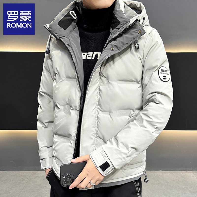 罗蒙男士羽绒服2025年冬季新款保暖防寒短款上衣潮流休闲连帽外套