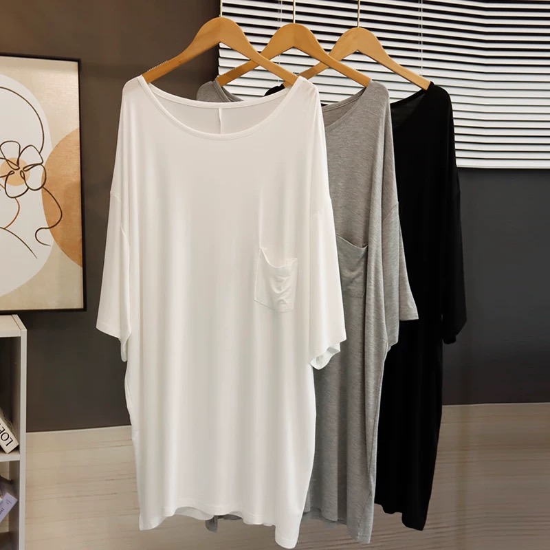 短袖睡裙女夏款大码宽松休闲莫代尔棉T恤裙家居服睡衣裙柔软薄款