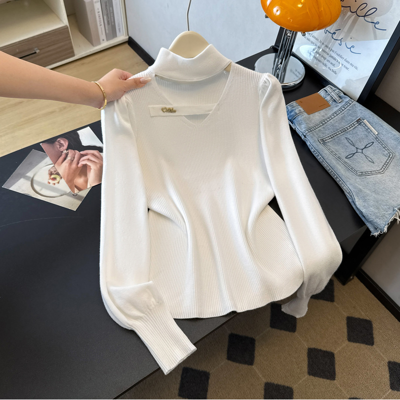 大码微胖mm秋冬~港味小心机性感镂空半高领打底加厚针织衫女