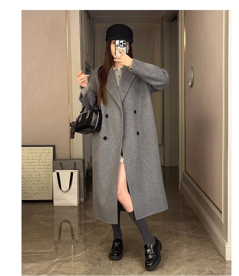 燕麦色双面羊毛大衣女2025秋冬新款韩版宽松中长款赫本爆款呢外套
