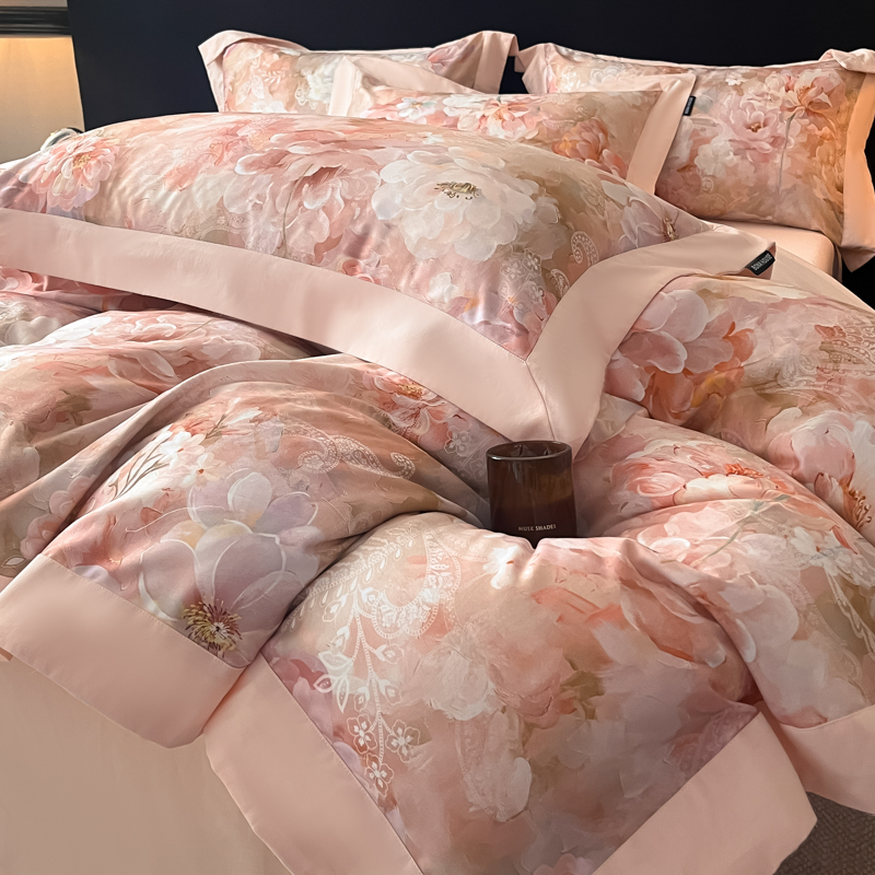 轻奢美式风200S全棉磨毛四件套数码印花纯棉被套床单床笠床上用品