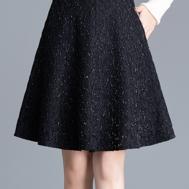 亮丝半身裙女秋冬新款伞裙高腰口袋a字短裙小香风气质遮胯大摆裙