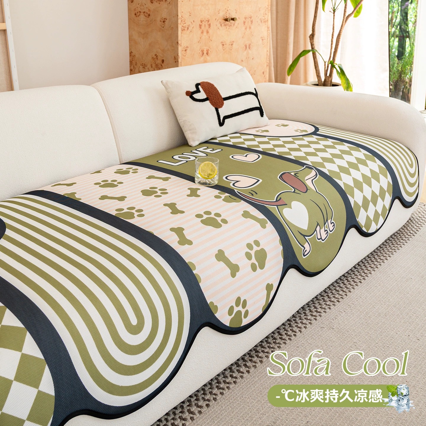 足姿冰丝卡通异形沙发垫一片式直排防滑凉感沙发垫子透气散热盖巾