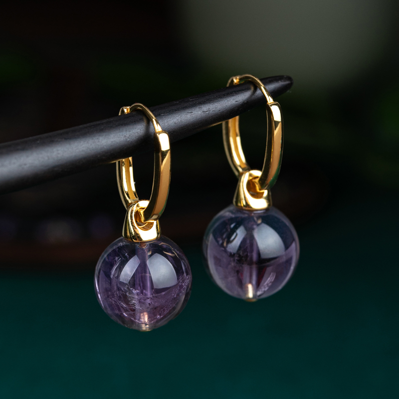 小银匠紫水晶S925银转运珠耳环女紫色水晶九紫离火耳饰耳环礼物
